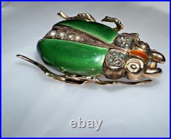 10K Rose Gold Womans Brooch Pin Egyptian Scarab Beetle Antique Victorian