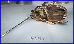 10K Rose Gold Womans Brooch Pin Egyptian Scarab Beetle Antique Victorian