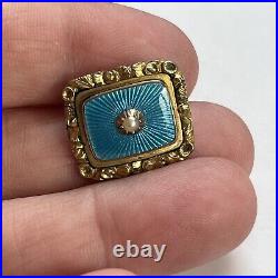 15ct Gold Brooch Seed Pearl & Enamel Mourning Locket Antique Victorian C1850