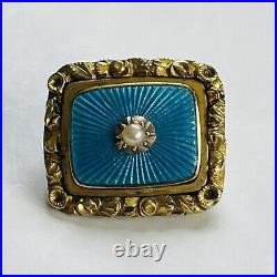 15ct Gold Brooch Seed Pearl & Enamel Mourning Locket Antique Victorian C1850