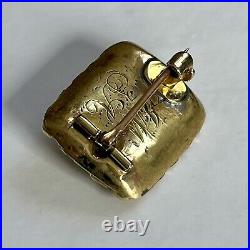 15ct Gold Brooch Seed Pearl & Enamel Mourning Locket Antique Victorian C1850