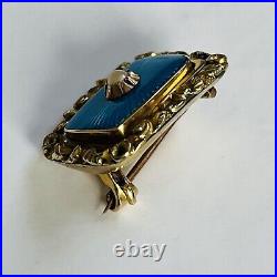 15ct Gold Brooch Seed Pearl & Enamel Mourning Locket Antique Victorian C1850