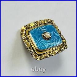 15ct Gold Brooch Seed Pearl & Enamel Mourning Locket Antique Victorian C1850