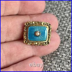 15ct Gold Brooch Seed Pearl & Enamel Mourning Locket Antique Victorian C1850