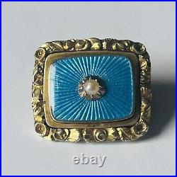 15ct Gold Brooch Seed Pearl & Enamel Mourning Locket Antique Victorian C1850