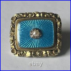 15ct Gold Brooch Seed Pearl & Enamel Mourning Locket Antique Victorian C1850