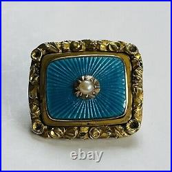 15ct Gold Brooch Seed Pearl & Enamel Mourning Locket Antique Victorian C1850