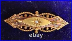 15ct Gold Diamond Brooch Antique Victorian 3.97 gms 42mm wide Chester Assay 1898