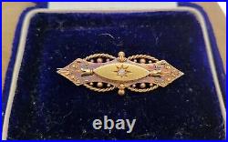 15ct Gold Diamond Brooch Antique Victorian 3.97 gms 42mm wide Chester Assay 1898