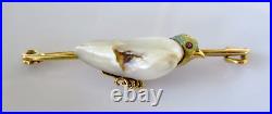 18ct Gold Brooch Victorian 18ct Yellow Gold Natural Pearl Ruby Bird Bar Brooch