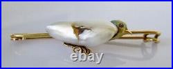 18ct Gold Brooch Victorian 18ct Yellow Gold Natural Pearl Ruby Bird Bar Brooch