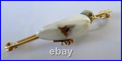 18ct Gold Brooch Victorian 18ct Yellow Gold Natural Pearl Ruby Bird Bar Brooch