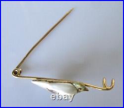 18ct Gold Brooch Victorian 18ct Yellow Gold Natural Pearl Ruby Bird Bar Brooch