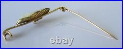 18ct Gold Brooch Victorian 18ct Yellow Gold Natural Pearl Ruby Bird Bar Brooch