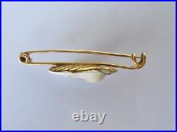 18ct Gold Brooch Victorian 18ct Yellow Gold Natural Pearl Ruby Bird Bar Brooch