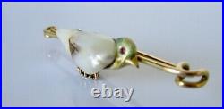 18ct Gold Brooch Victorian 18ct Yellow Gold Natural Pearl Ruby Bird Bar Brooch