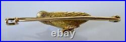 18ct Gold Brooch Victorian 18ct Yellow Gold Natural Pearl Ruby Bird Bar Brooch