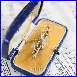 9ct Gold Antique Victorian Pearl Twin Bar Brooch Pin