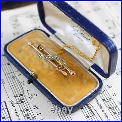 9ct Gold Antique Victorian Pearl Twin Bar Brooch Pin