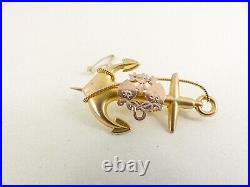 9ct Gold Brooch Anchor Hearts Sweetheart Antique Victorian with Gift Box