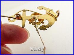 9ct Gold Brooch Anchor Hearts Sweetheart Antique Victorian with Gift Box