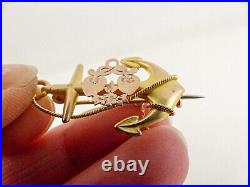 9ct Gold Brooch Anchor Hearts Sweetheart Antique Victorian with Gift Box