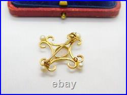 9ct Gold Victorian Style Fire Opal & Pearl Brooch Pendant Vintage 1985