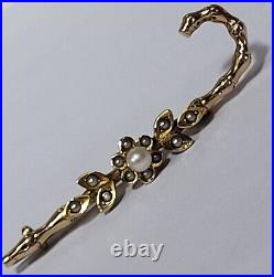 AN 18CT GOLD & PEARL VICTORIAN NOVELTY WALKING CANE BROOCH. RefAood