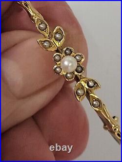 AN 18CT GOLD & PEARL VICTORIAN NOVELTY WALKING CANE BROOCH. RefAood