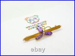 Amethyst Shamrock 9k Gold Brooch Pin Antique Victorian c1890