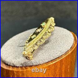 Antique 14K Yellow Gold Emerald Diamond Victorian Brooch 1.5 Inch Length