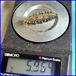 Antique 14K Yellow Gold Emerald Diamond Victorian Brooch 1.5 Inch Length