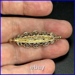 Antique 14K Yellow Gold Emerald Diamond Victorian Brooch 1.5 Inch Length