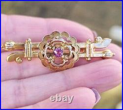 Antique 9ct Yellow Gold Rhodalite Garnet Bar Pin Brooch. Victorian