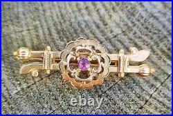 Antique 9ct Yellow Gold Rhodalite Garnet Bar Pin Brooch. Victorian