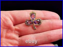 Antique Amethyst and pearl Shamrock brooch, clover, 15ct gold, Victorian