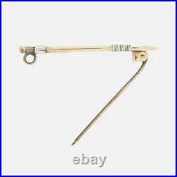 Antique Gold Brooch- Victorian Riding Crop Brooch 15ct Yellow Gold