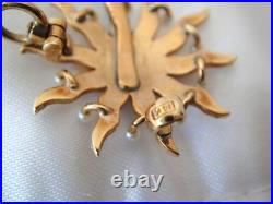 Antique Victorian 14KT Gold Small Seed Pearl Starburst Brooch Or Pendant