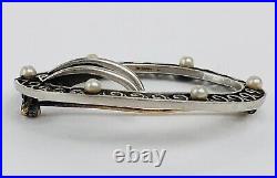 Antique Victorian 14k Solid gold And platinum pearl Filigree brooch Pin