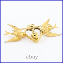 Antique Victorian 15Ct Gold Bird Brooch With Diamond Heart Drop