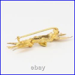 Antique Victorian 15Ct Gold Bird Brooch With Diamond Heart Drop