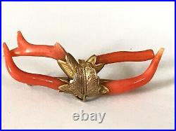 Antique Victorian 1800's yellow gold coral twig brooch pin