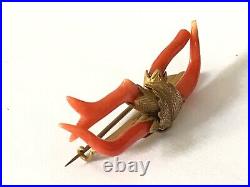 Antique Victorian 1800's yellow gold coral twig brooch pin