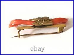 Antique Victorian 1800's yellow gold coral twig brooch pin