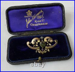 Antique Victorian 9ct 9k Gold Seed Pearl Heart Shape Peridot Ruby Brooch Pin