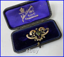 Antique Victorian 9ct 9k Gold Seed Pearl Heart Shape Peridot Ruby Brooch Pin