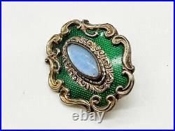 Antique Victorian 9ct Gold Back Green Enamel Gem Set Mourning Pin Brooch