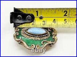 Antique Victorian 9ct Gold Back Green Enamel Gem Set Mourning Pin Brooch