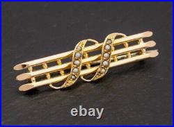 Antique Victorian 9ct Gold & Seed Pearl Bar Brooch / Pin c. 1880