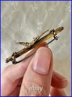 Antique Victorian 9ct Gold Seed Pearl Bird Swallow Brooch Hallmarked